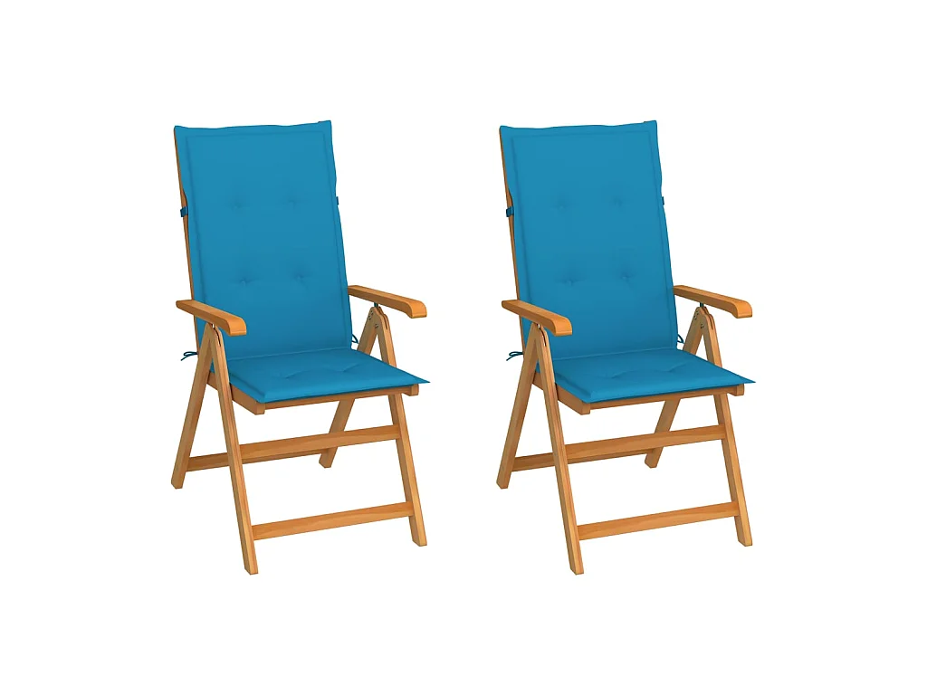 Chaises de jardin 2 pcs avec coussins bleu Bois de teck 2