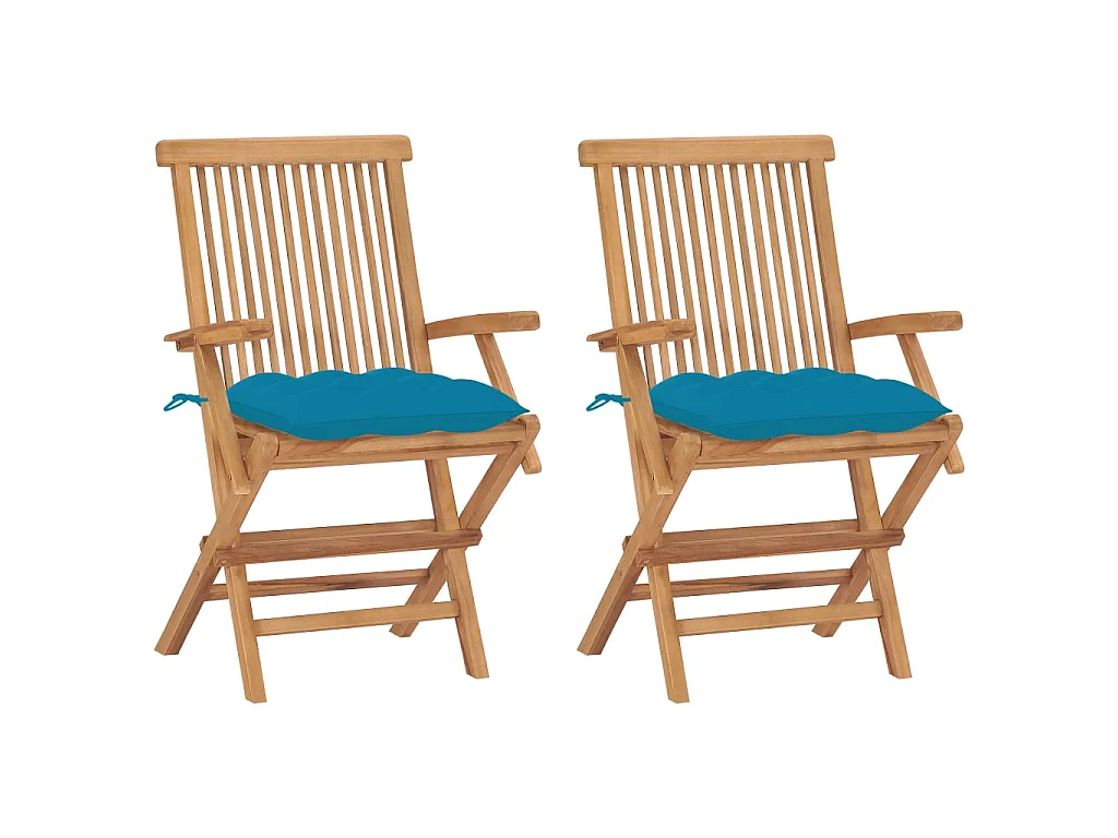 Chaises de jardin 2 pcs avec coussins bleu clair Teck massif 5