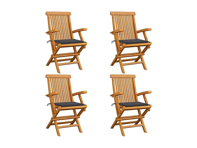 Chaises de jardin avec coussins anthracite 4 pcs Bois de teck 2