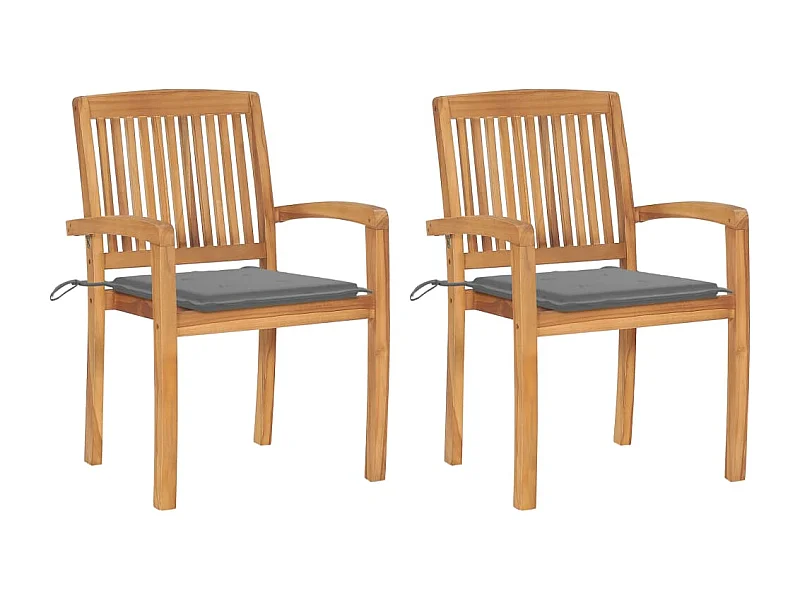 Chaises de jardin 2 pcs avec coussins gris Bois de teck massif 15