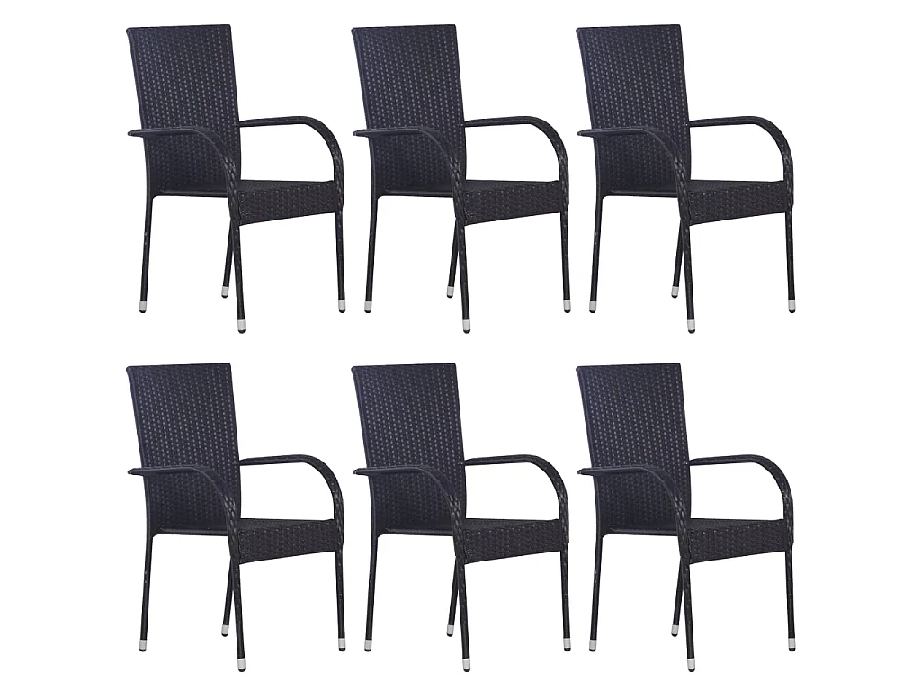 Chaises empilables d'extérieur 6 pcs Résine tressée Noir