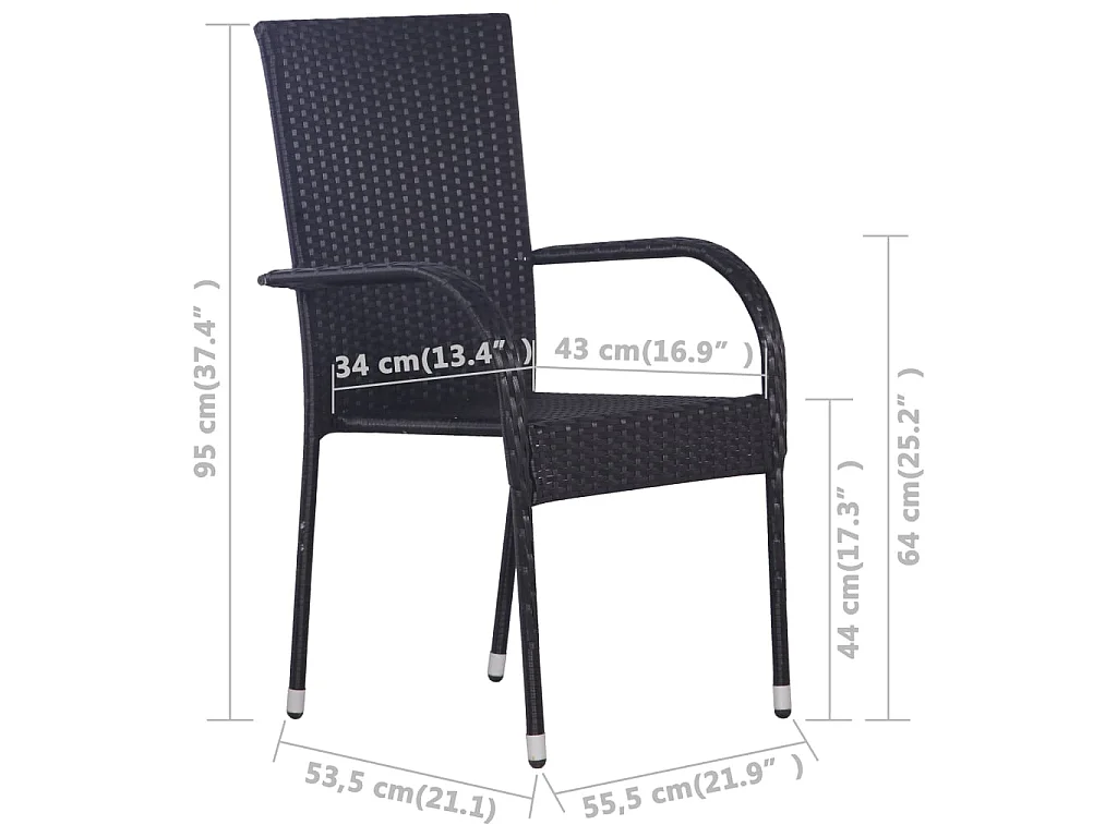 Chaises empilables d'extérieur 6 pcs Résine tressée Noir