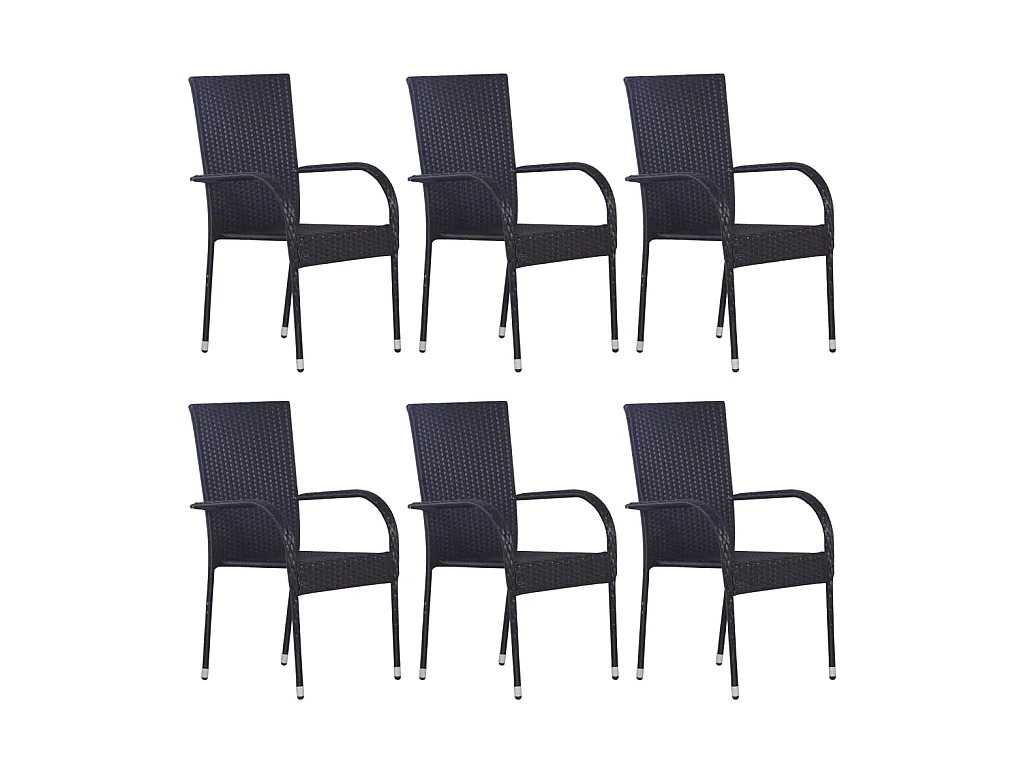 Chaises empilables d'extérieur 6 pcs Résine tressée Noir