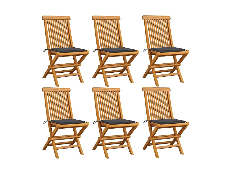 Chaises de jardin avec coussins anthracite 6 pcs Bois de teck 4