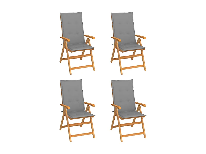 Chaises de jardin 4 pcs avec coussins gris Bois de teck massif 2