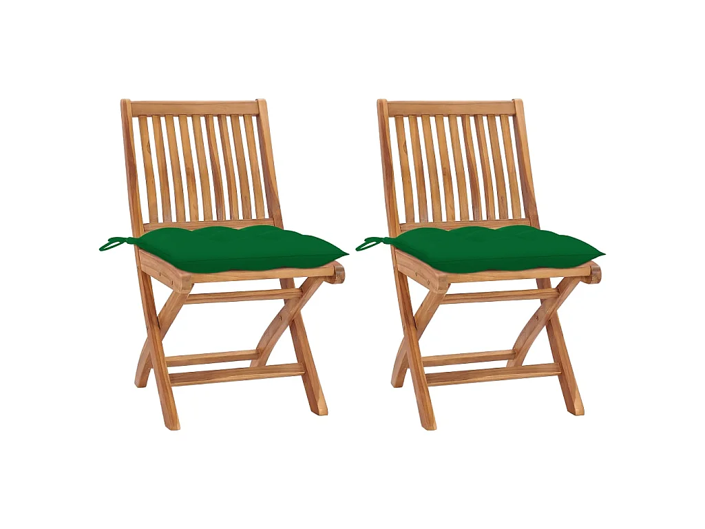 Chaises de jardin 2 pcs avec coussins vert Bois de teck massif