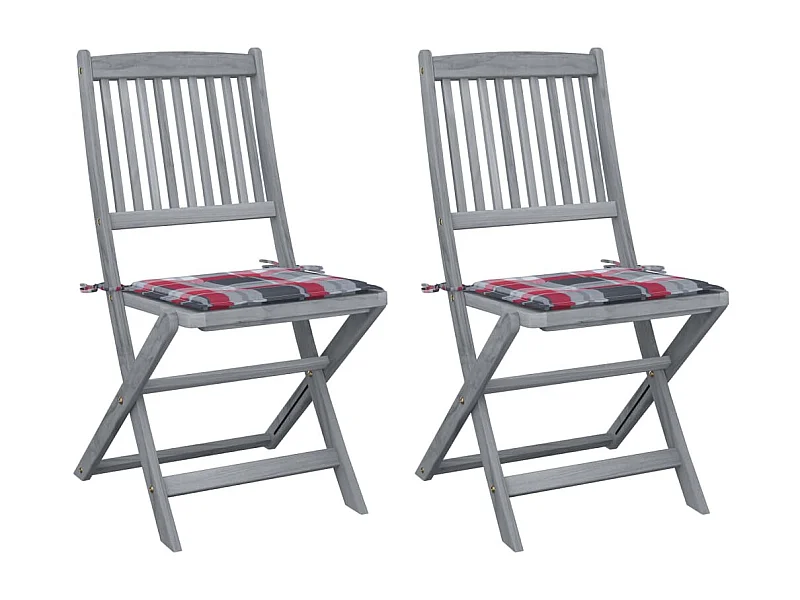 Chaises pliables d'extérieur 2 pcs avec coussins Bois d'acacia 45