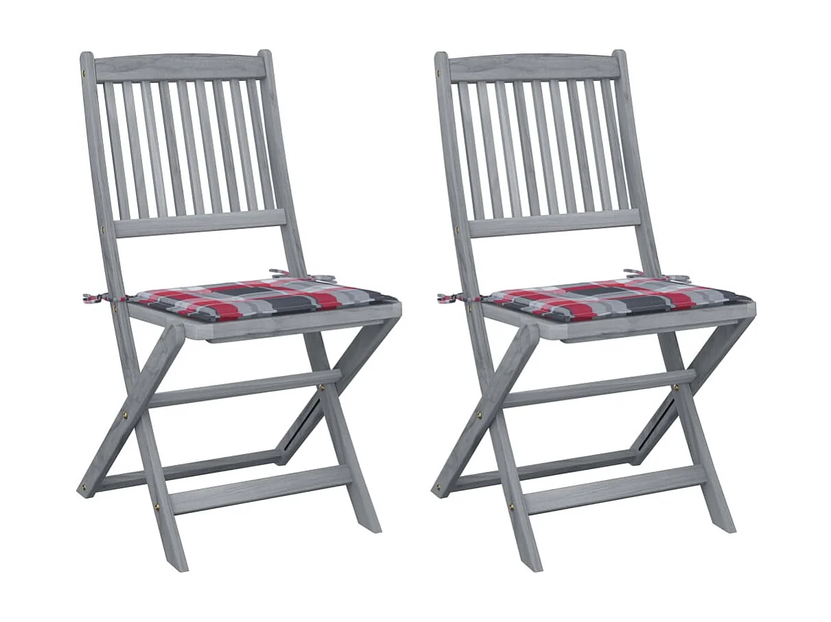 Chaises pliables d'extérieur 2 pcs avec coussins Bois d'acacia 45