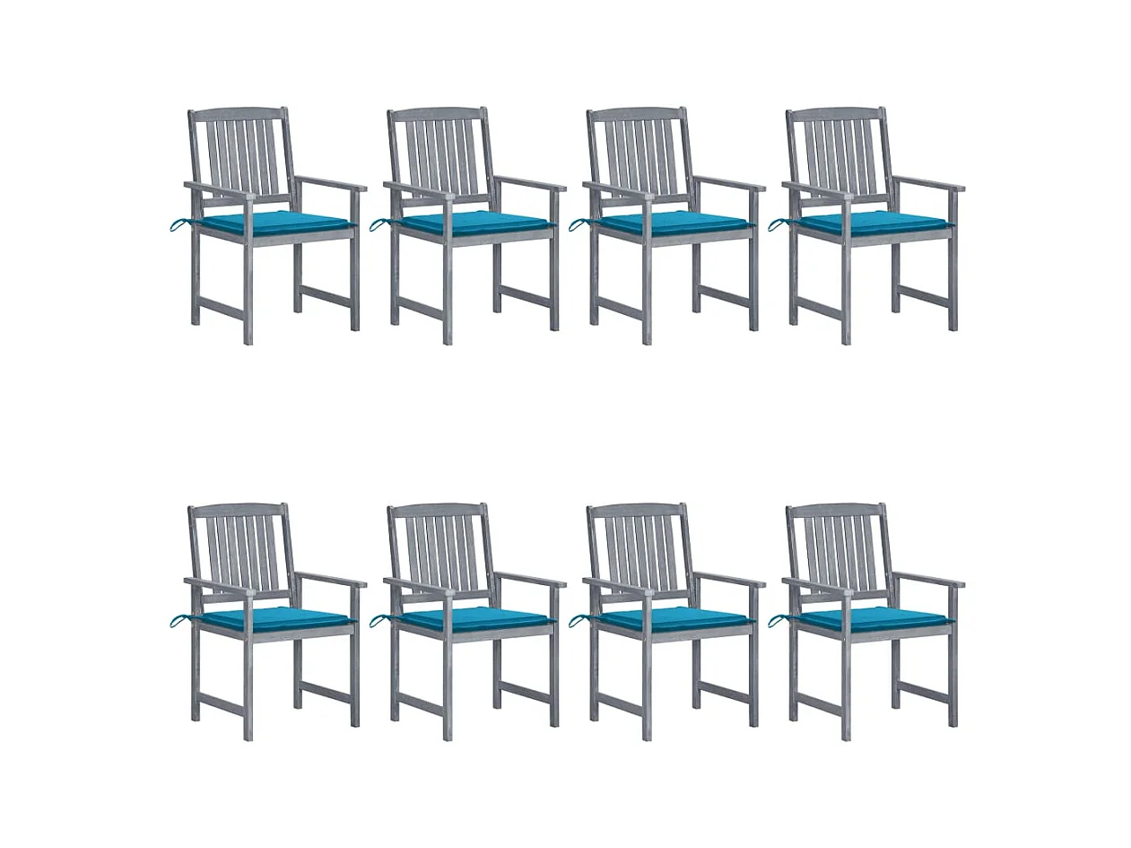 Chaises de jardin avec coussins 8 pcs Bois d'acacia solide Gris 5