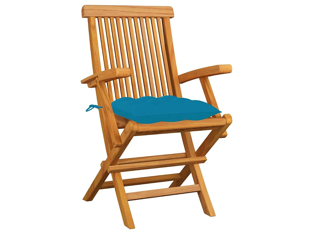 Chaises de jardin avec coussins bleu clair 3 pcs Teck massif