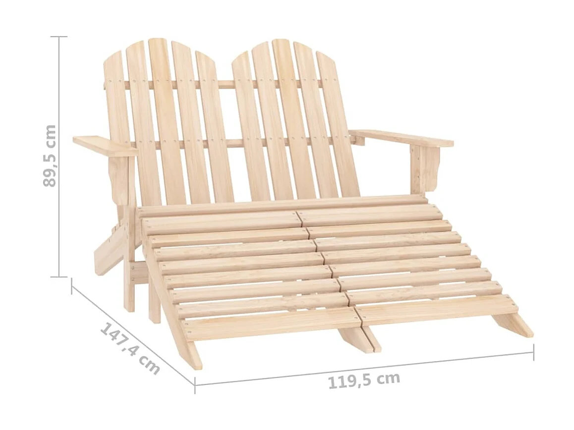 Chaise de jardin Adirondack 2 places et repose-pied Sapin