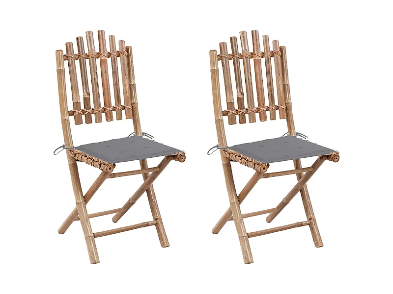 Chaises pliables de jardin 2 pcs avec coussins Bambou 3