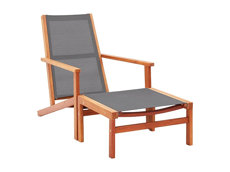 Chaise de jardin et repose-pied Gris Eucalyptus et textilène 2