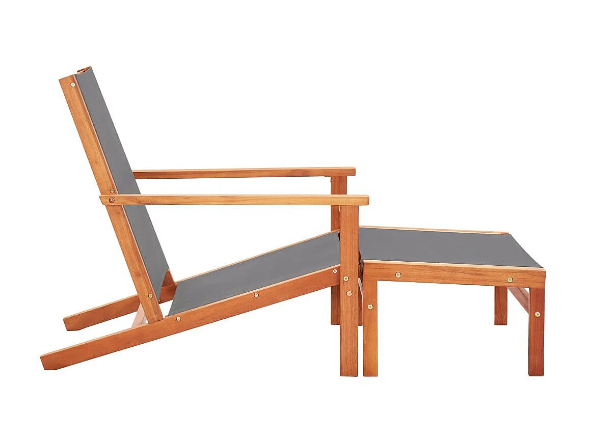 Chaise de jardin et repose-pied Gris Eucalyptus et textilène 2