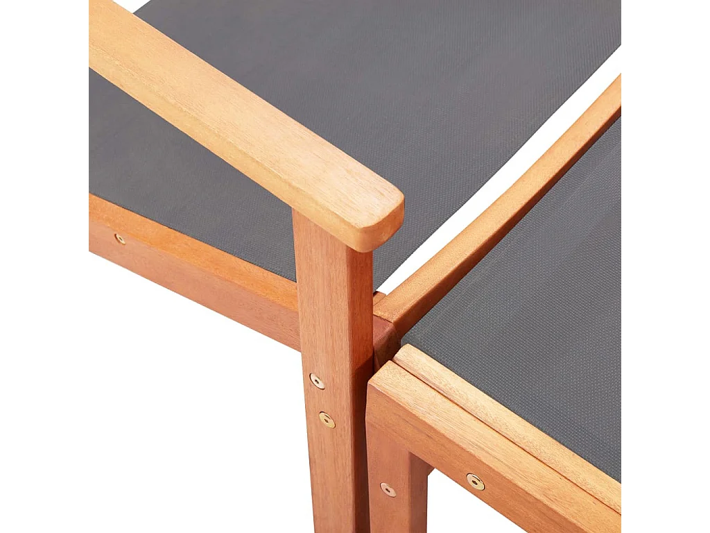 Chaise de jardin et repose-pied Gris Eucalyptus et textilène 2