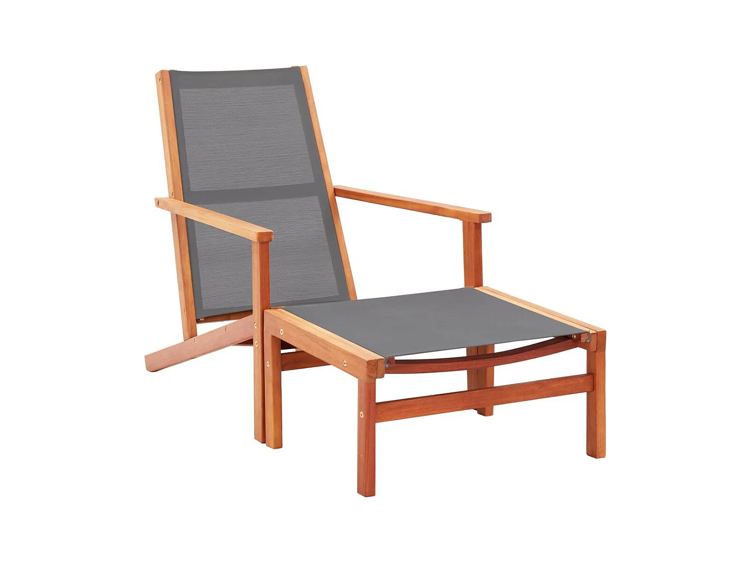 Chaise de jardin et repose-pied Gris Eucalyptus et textilène 2