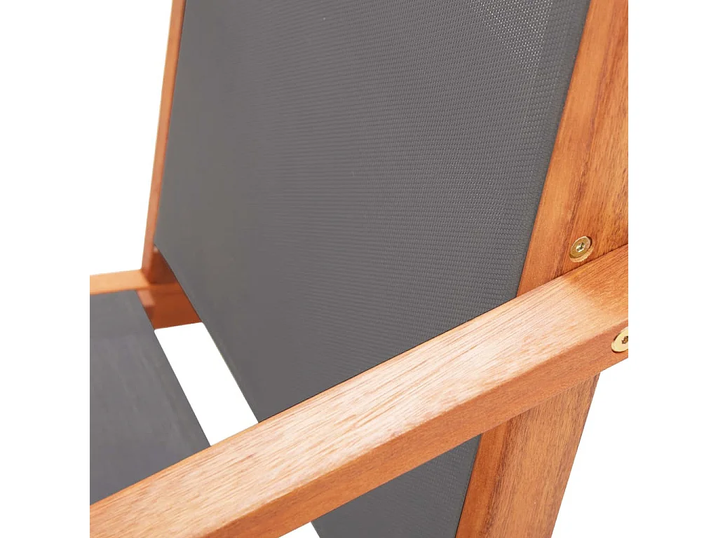 Chaise de jardin et repose-pied Gris Eucalyptus et textilène 2