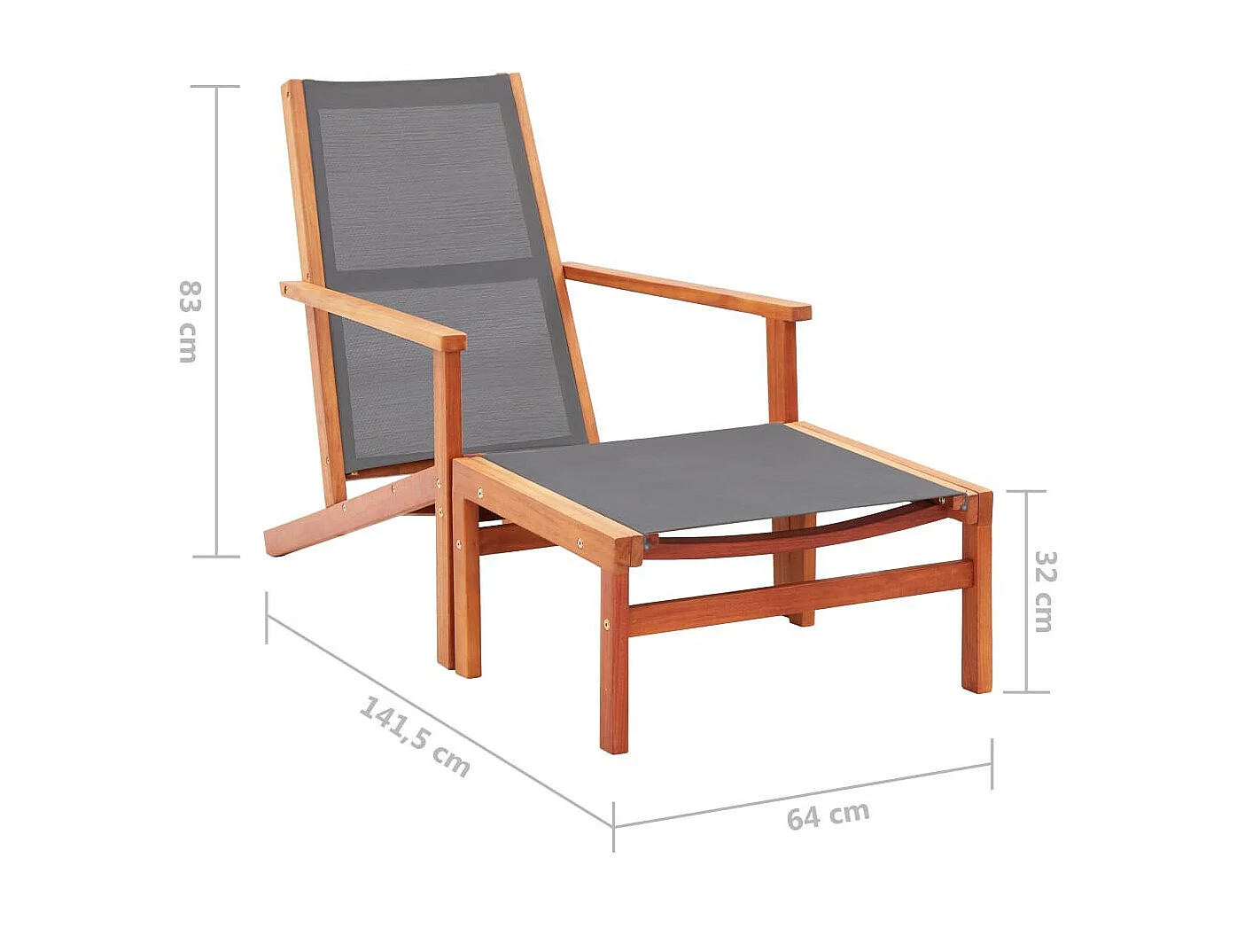 Chaise de jardin et repose-pied Gris Eucalyptus et textilène 2