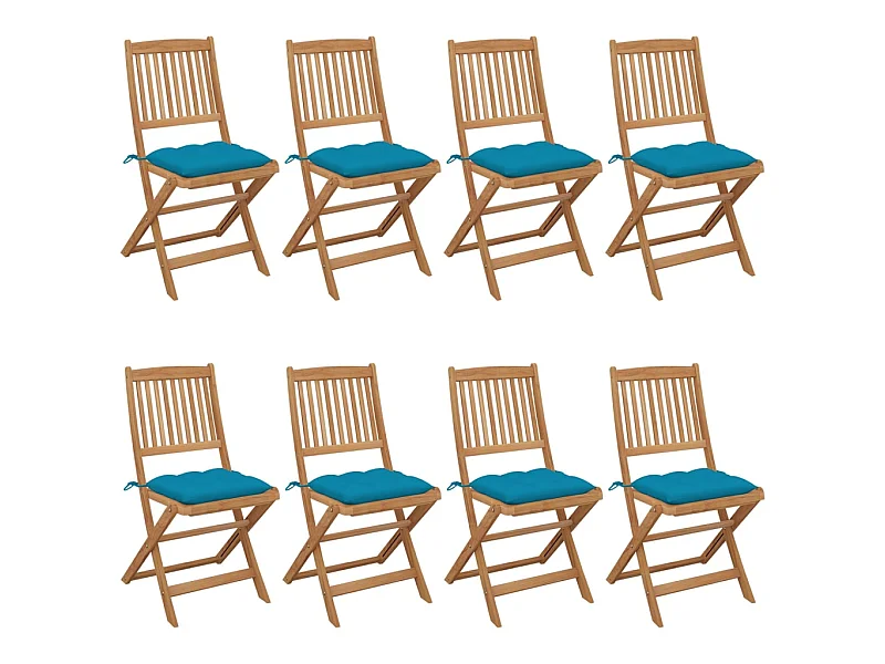 Chaises pliables de jardin 8 pcs avec coussins Bois d'acacia 23