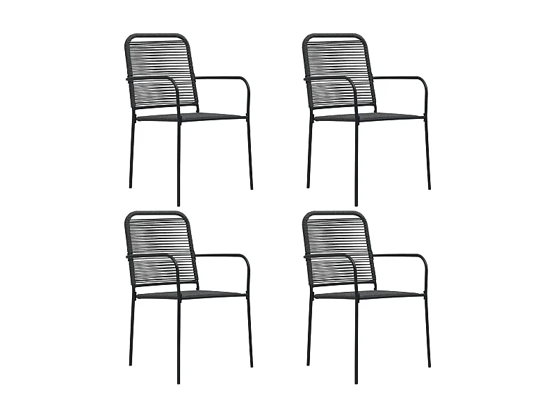 Chaises de jardin 4 pcs Corde en coton et acier Noir