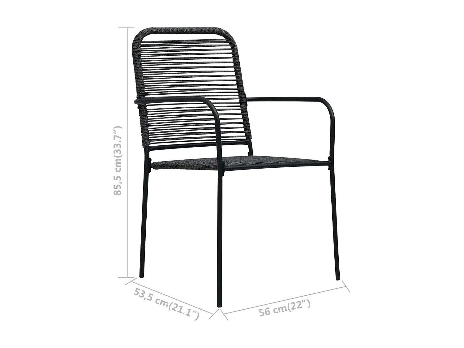 Chaises de jardin 4 pcs Corde en coton et acier Noir