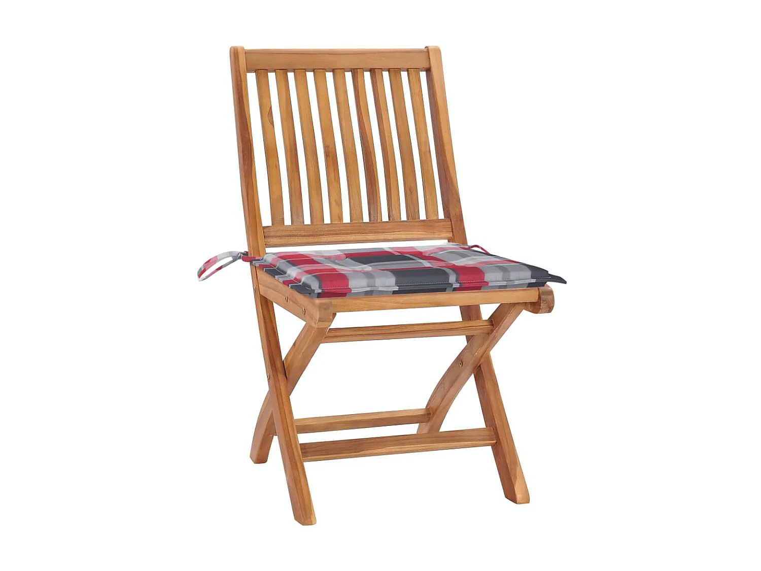 Chaises de jardin 2 pcs avec coussins à carreaux rouge Teck