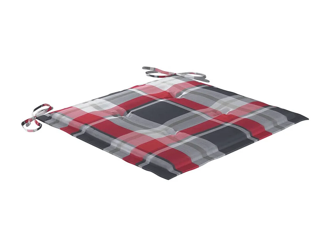 Chaises de jardin 2 pcs avec coussins à carreaux rouge Teck
