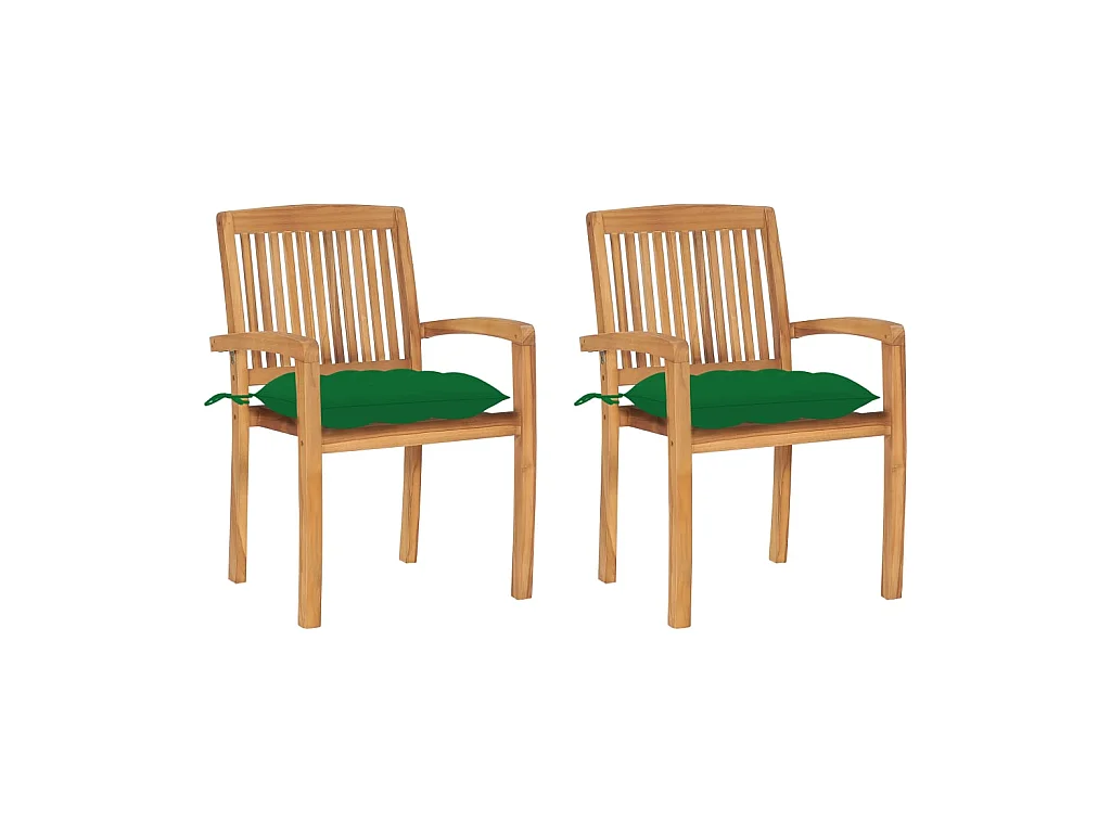 Chaises de jardin 2 pcs avec coussins vert Bois de teck massif 15