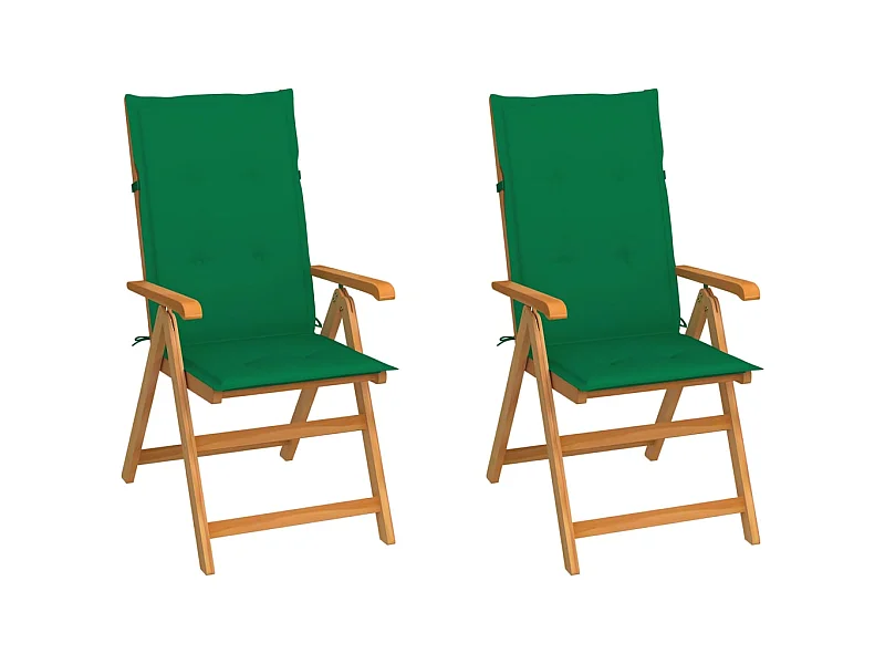 Chaises de jardin 2 pcs avec coussins vert Bois de teck massif 7