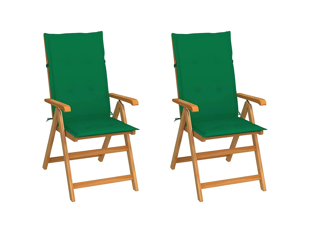 Chaises de jardin 2 pcs avec coussins vert Bois de teck massif 7