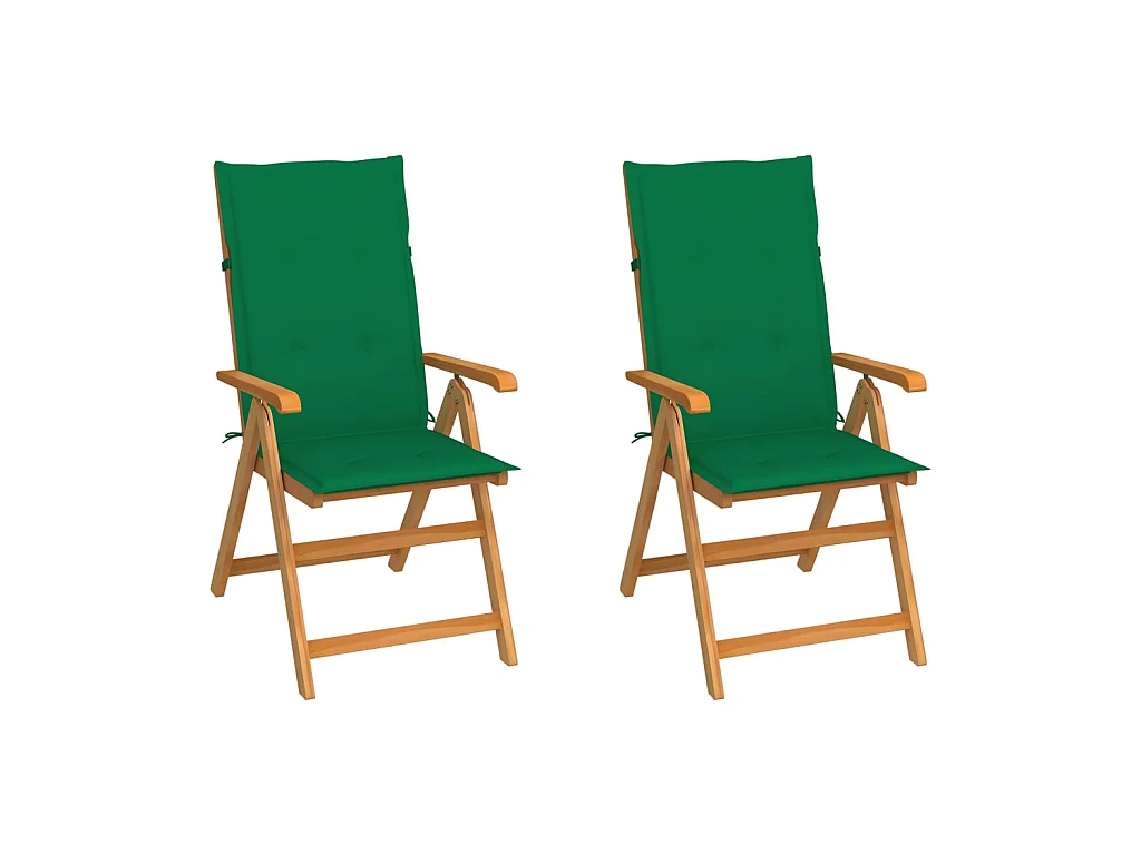 Chaises de jardin 2 pcs avec coussins vert Bois de teck massif 7