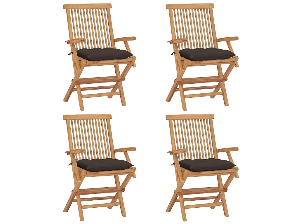 Chaises de jardin avec coussins taupe 4 pcs Bois de teck massif