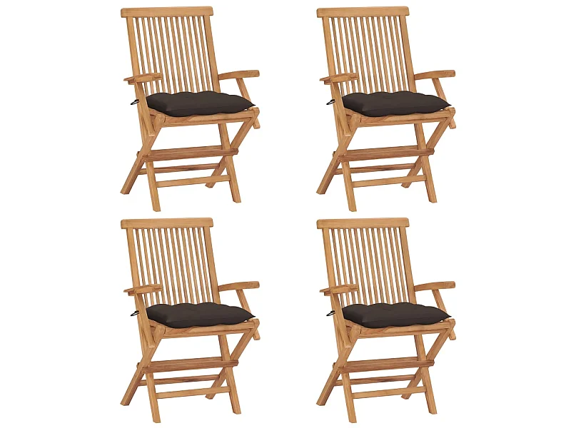 Chaises de jardin avec coussins taupe 4 pcs Bois de teck massif