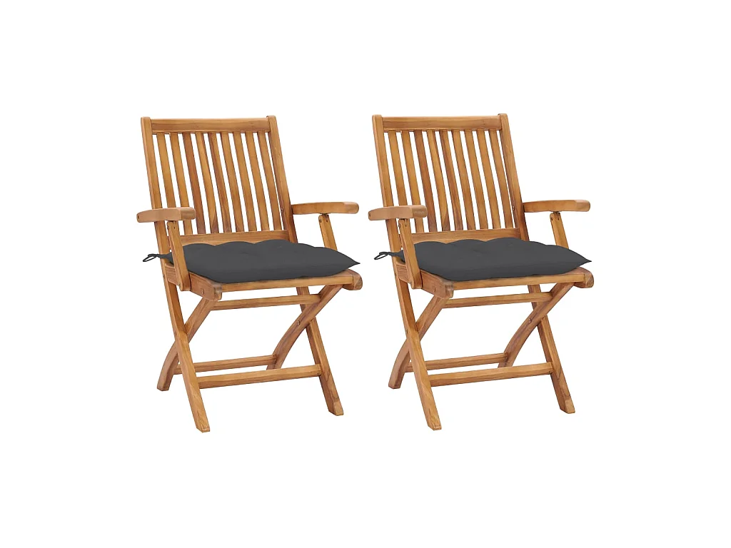 Chaises de jardin 2 pcs avec coussins anthracite Bois de teck 11