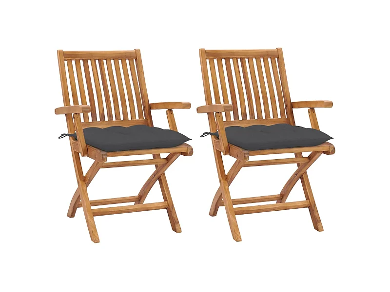 Chaises de jardin 2 pcs avec coussins anthracite Bois de teck 11