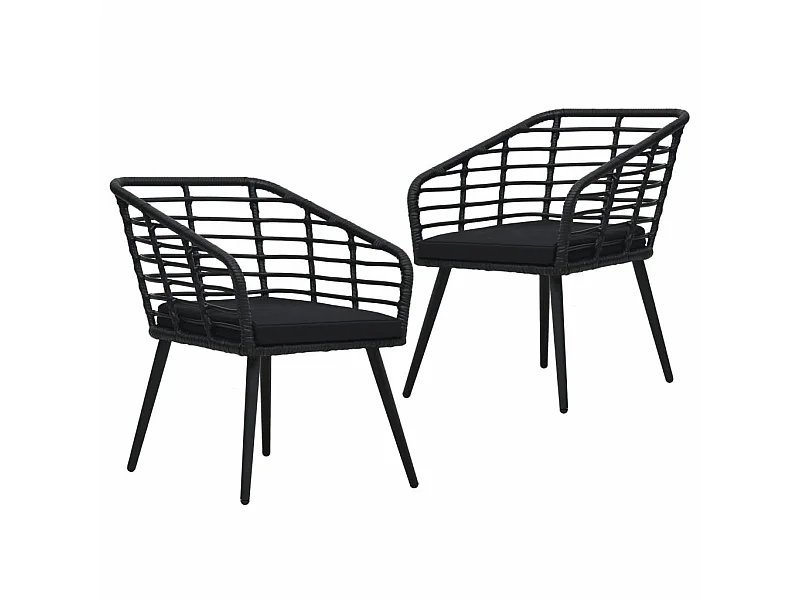 Chaises de jardin 2 pcs avec coussins Résine tressée Noir 4