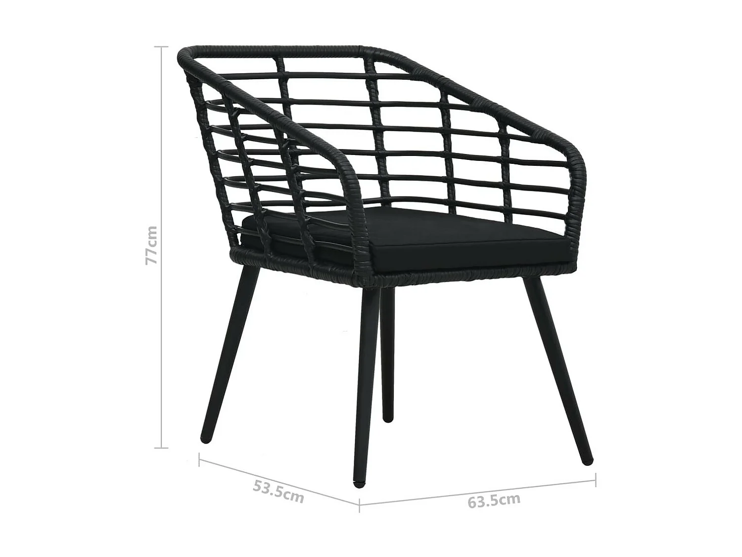 Chaises de jardin 2 pcs avec coussins Résine tressée Noir 4