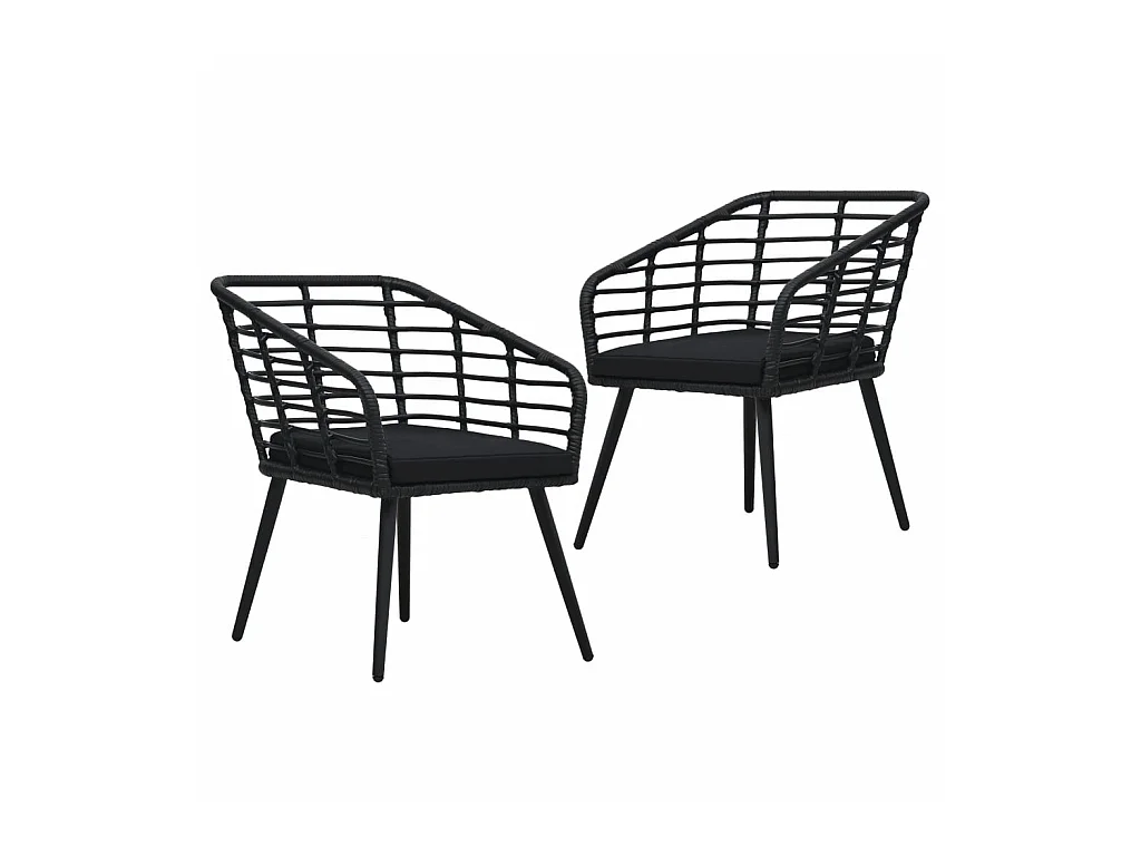 Chaises de jardin 2 pcs avec coussins Résine tressée Noir 4