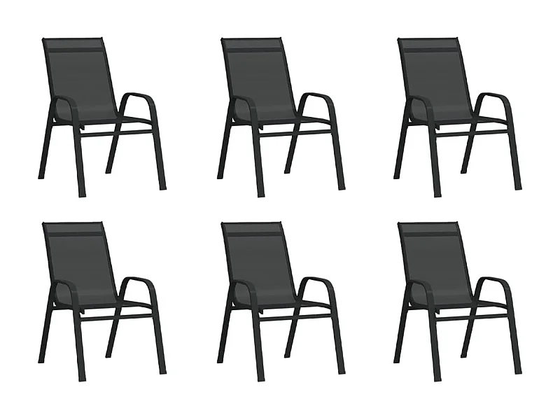 Chaises empilables de jardin 6 pcs Noir Tissu textilène