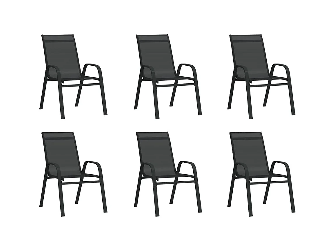Chaises empilables de jardin 6 pcs Noir Tissu textilène