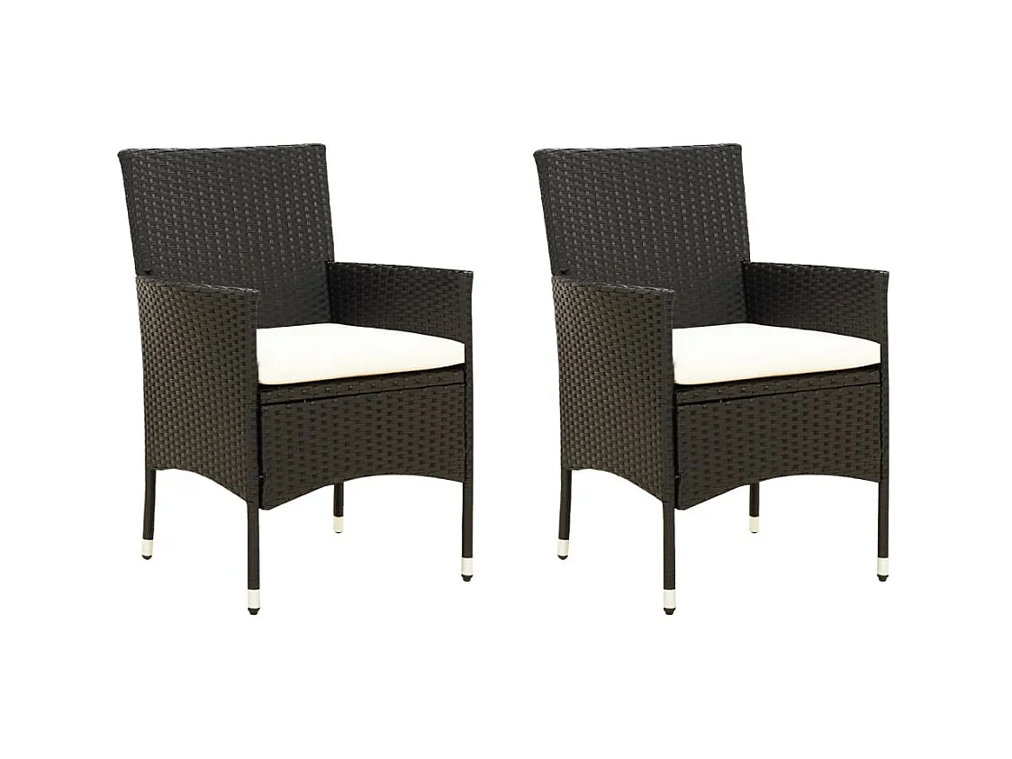 Chaises de jardin 2 pcs avec coussins Résine tressée Noir 5