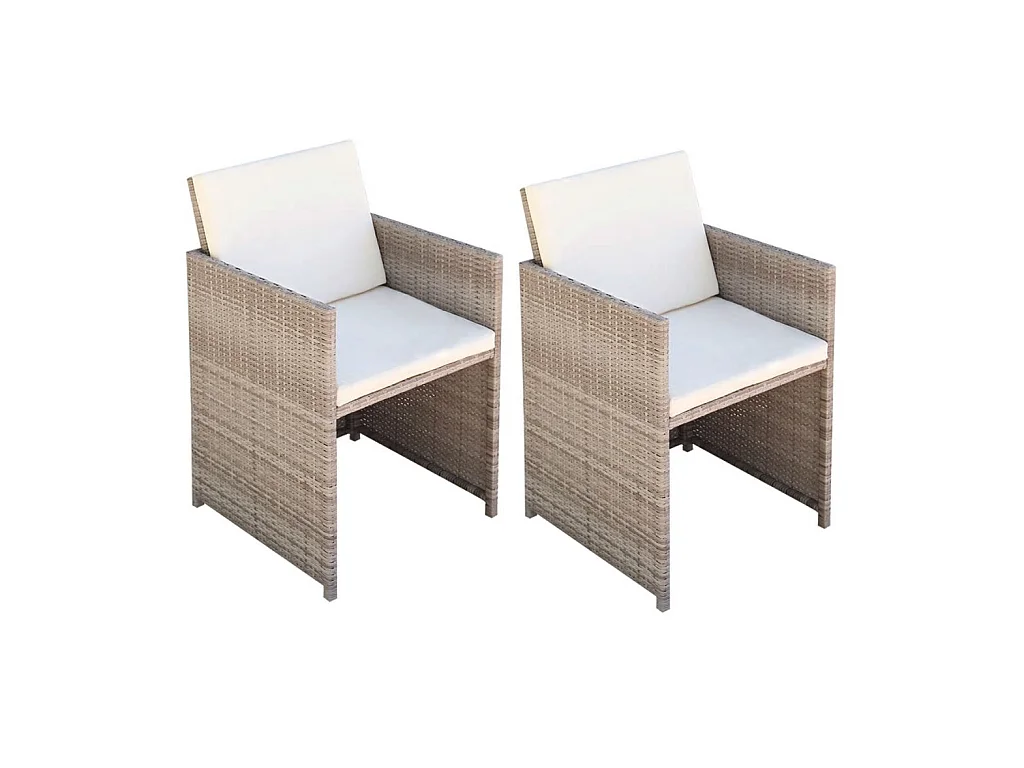 Chaises de jardin 2 pcs avec coussins Résine tressée Beige