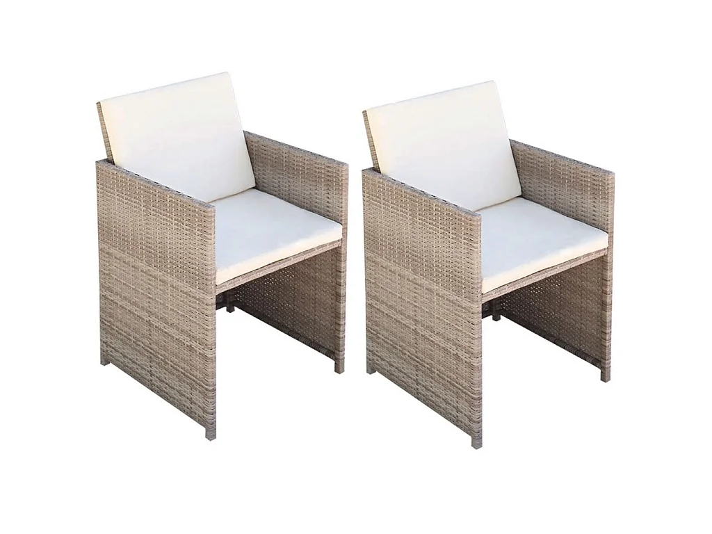 Chaises de jardin 2 pcs avec coussins Résine tressée Beige