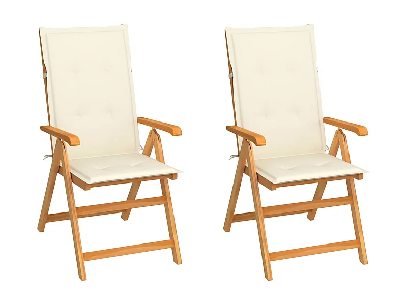 Chaises de jardin 2 pcs avec coussins crème Bois de teck massif 5