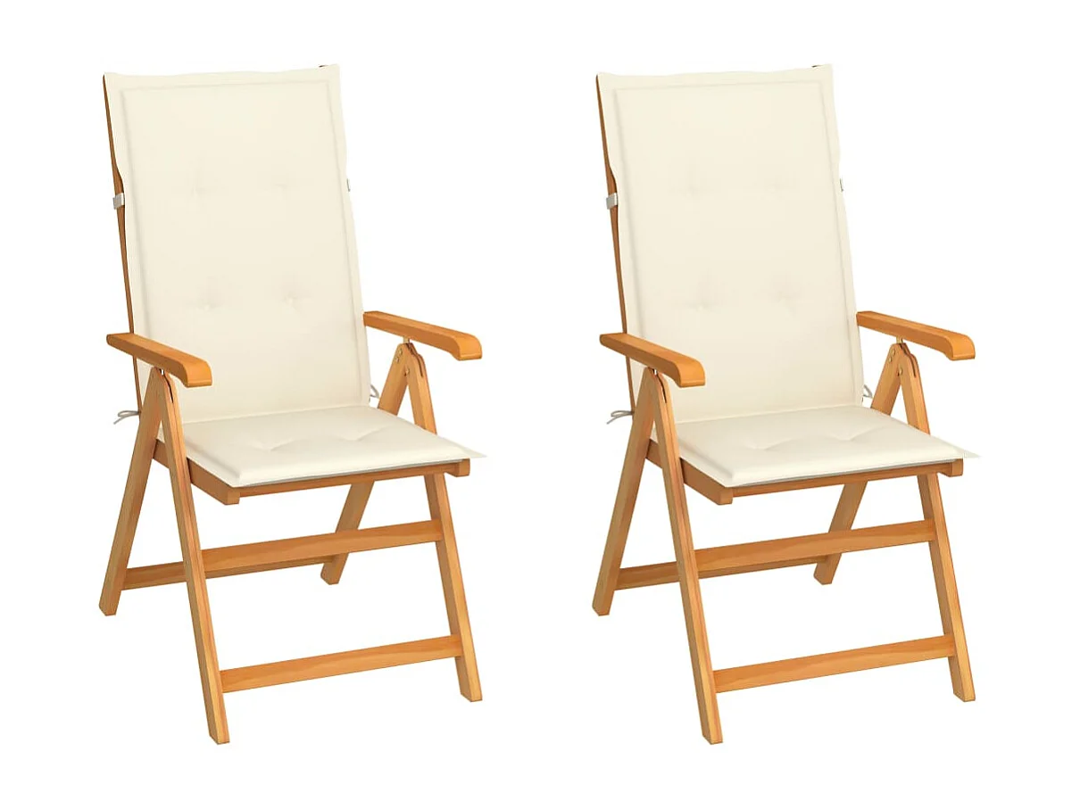 Chaises de jardin 2 pcs avec coussins crème Bois de teck massif 5