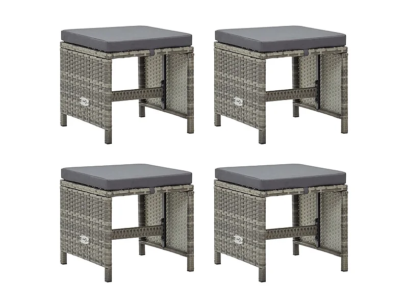 Tabourets de jardin 4 pcs avec coussins Résine tressée Gris 2