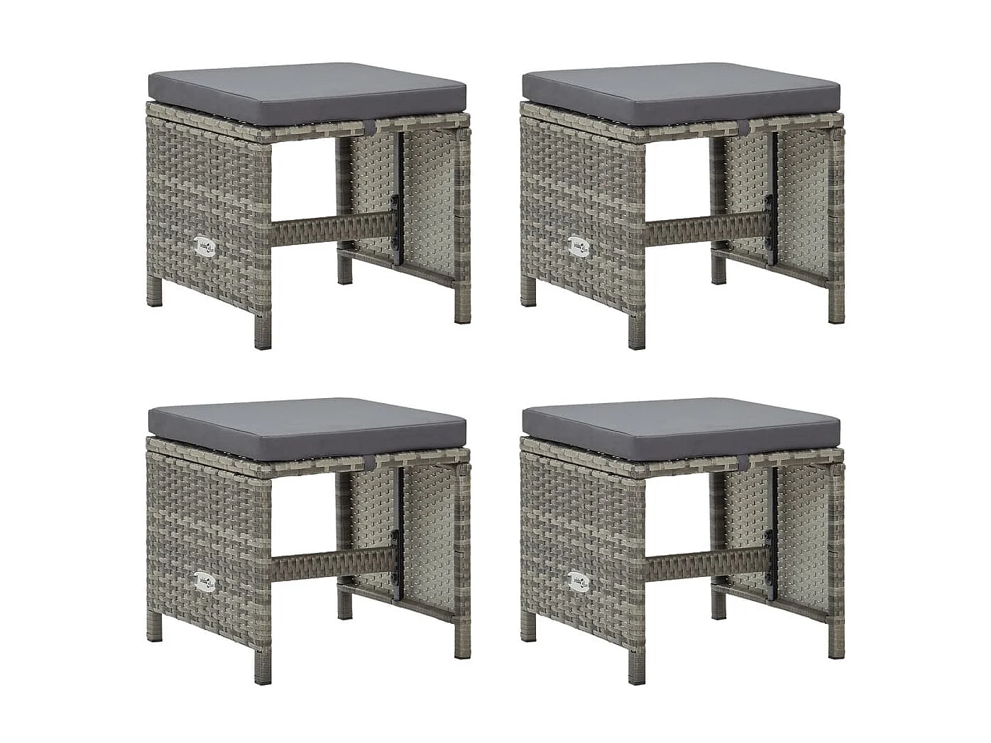 Tabourets de jardin 4 pcs avec coussins Résine tressée Gris 2