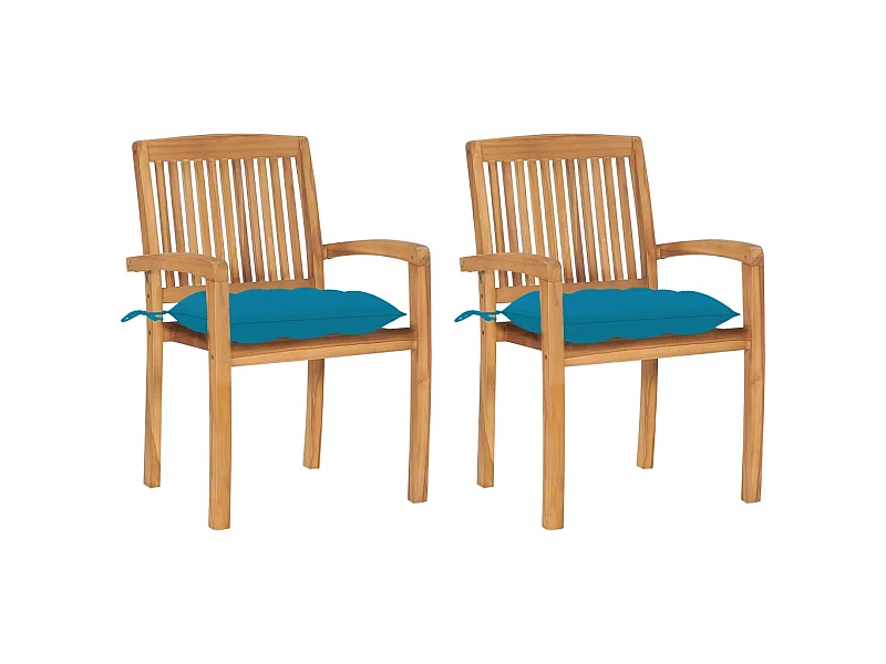 Chaises de jardin 2 pcs avec coussins bleu clair Bois de teck