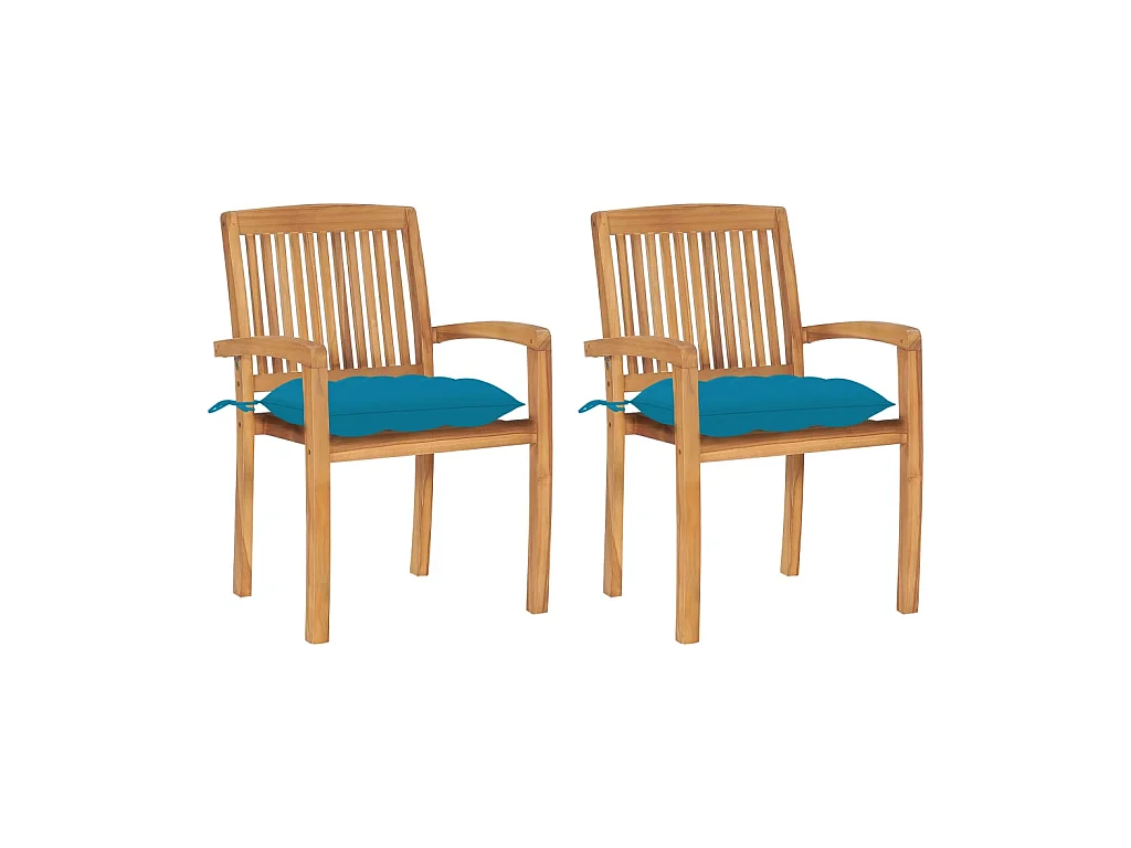 Chaises de jardin 2 pcs avec coussins bleu clair Bois de teck