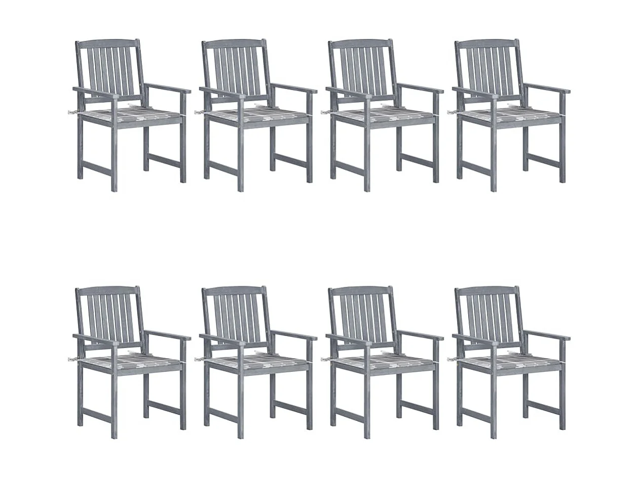 Chaises de jardin avec coussins 8 pcs Bois d'acacia solide Gris 11